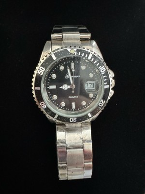 Men's Geneva watch NO:001 Large face with calendar date, Black dive bevel Untest