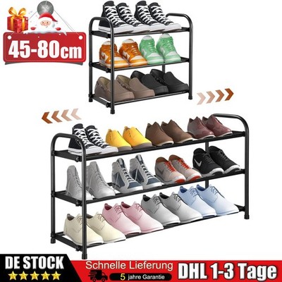 45 to 80cm Expandable Schuhregal, 3 Ebenen Adjustable Metall Schuhaufbewahrung