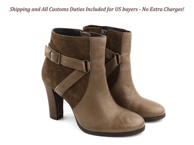 JONAK Women's Boots UK3.5 EU36 Brown Suede Zip Almond Toe High Heel Buckle -