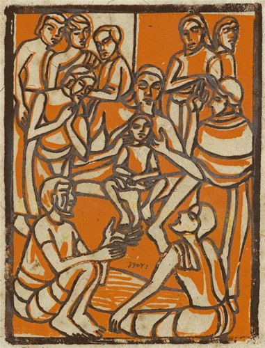 Jyoti Sahi - Signed Woodcut - Indian Artist - Religious Scene - 5