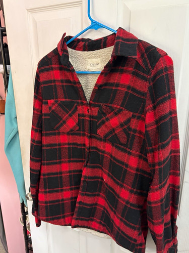 Ci Sono Plaid Collection Women’s Plaid Shacket Button Front Pockets Lined S