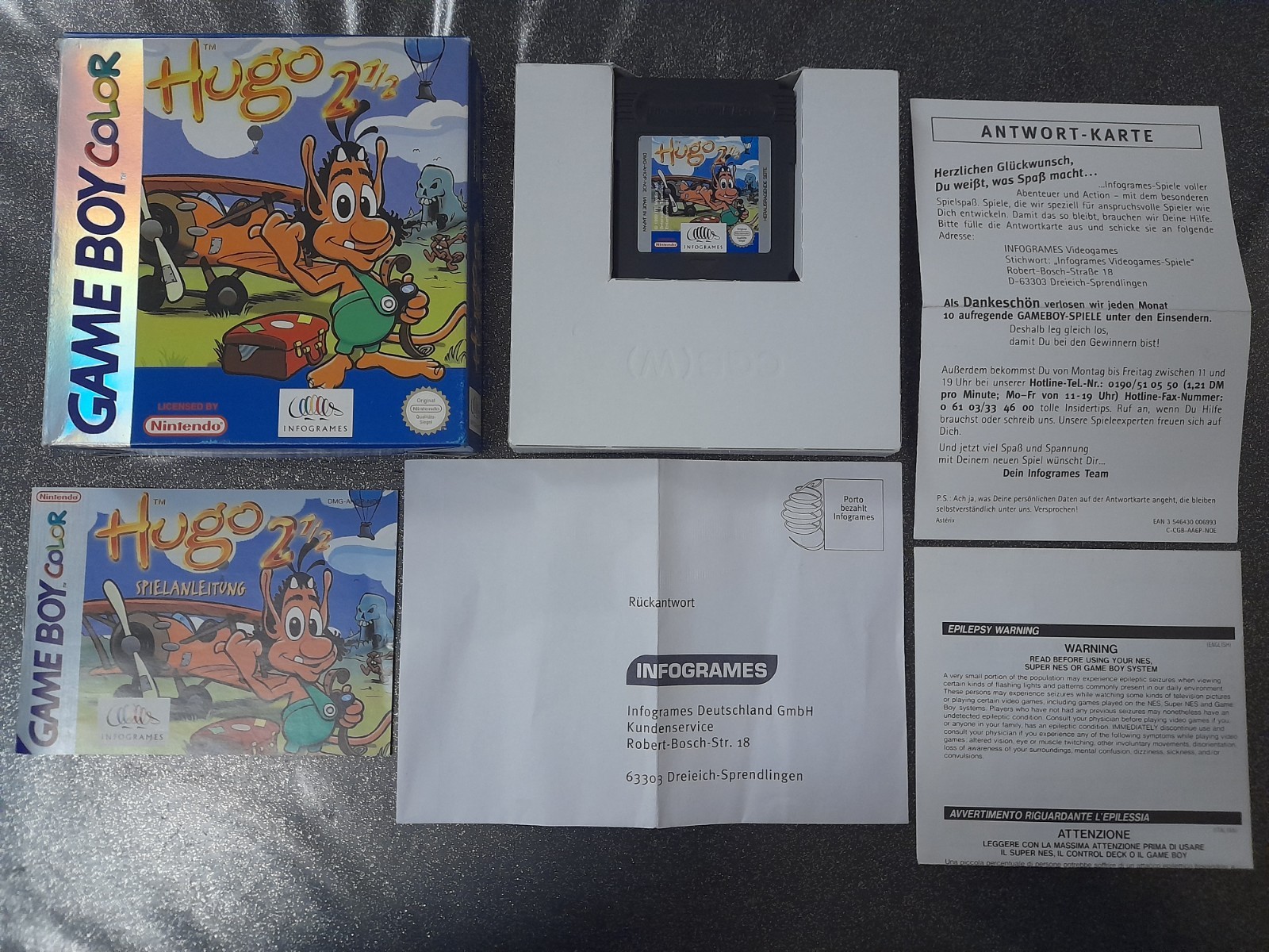 hugo 2 1/2 nintendo GBC game boy color complet en boite et notice CIB NOE 🇩🇪