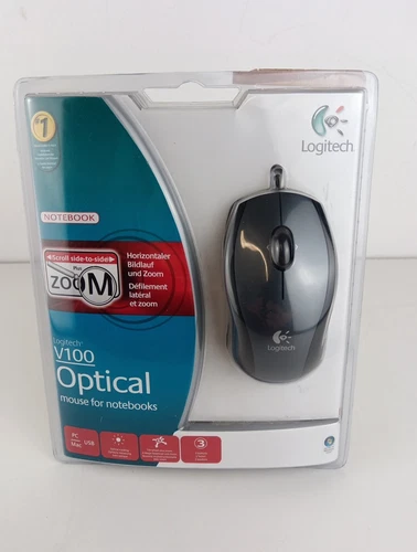 Logitech V100 Optical Mouse For Notebooks Three Button PC Mac Tilt-wheel NEW 