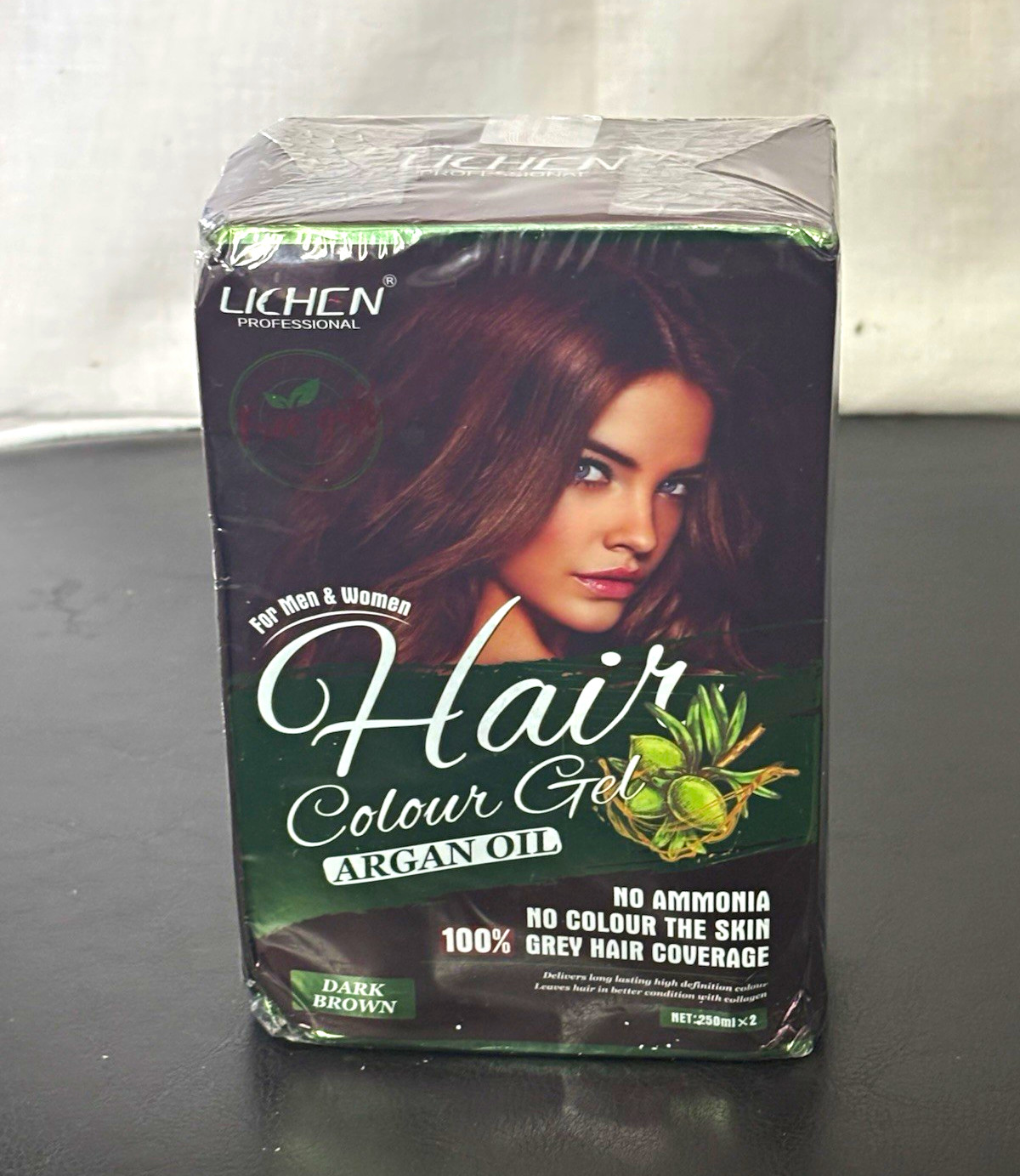 Lichen Professional Hair Dye Gel Dark Brown Argan Oil Ammonia-Free Halal 2x250ml