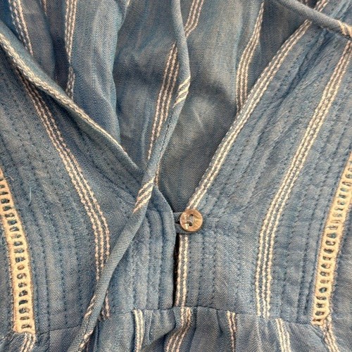 Free People Blue Striped Peasant Blouse Boho Bohemian Top Size L - Picture 8 of 10