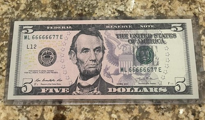 #ad 2013 SIX OF A KIND $5 FANCY SERIAL NUMBER 66666677 VERY RARE amp; IN MINT CONDITION $1888.88