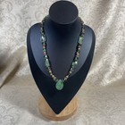 Natural Green Fluorite/Glass Necklace/Gold-tone Faux Pearls/Filigree Capped. — photo 1