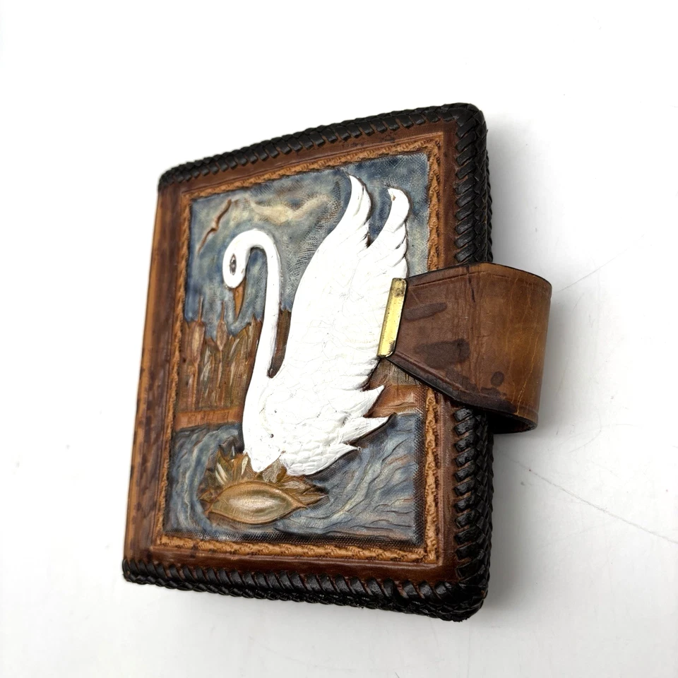 Álbum de Bolsillo Carmen Swan Rose Años 70 Hecho a Mano Cuero Sillín Tooled 5.25"x4.5" Foto 4 de 4