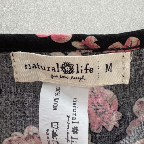Natural Life Sanibel Kaftan Maxi Dress Size Medium Black Pink Floral Boho Beachy - Picture 9 of 10