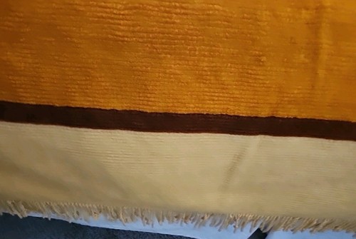 1970s Gold Yellow Brown Stripe Chenille Full Size 91"x102" Fringed Retro Vintage - Picture 2 of 18