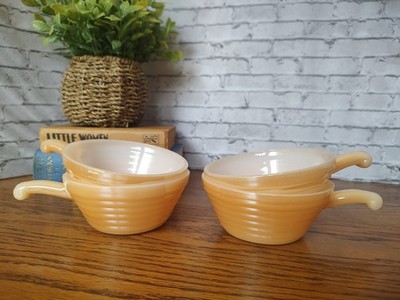 Fire King Peach Luster Beehive Handled Soup Bowls AH 2 1/4 X 5  VTG Set of 4 