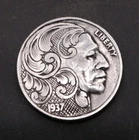 1937 Hand Engraved Scrollwork Buffalo Nickel - Ornate Coin Carving - Half & Half