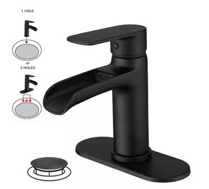 BWE Waterfall Single Handle Single Hole Modern Bathroom Faucet Bathroom BLACK