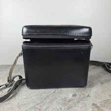 Vintage Leather Camera Hard Case Bag Made In USA Zipper Shoulder Strap Read