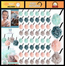 48 Pack Bath Sponge Loofahs - Soft Exfoliating Shower Poufs for Men Women