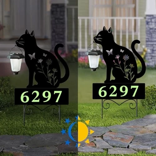 Estacas solares de jardín para gatos con linterna solar para decoración de linterna animal gato-B Foto 4 de 4
