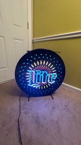 Vintage Miller Lite Neon Beer Wall Sign - Pulsing Swirl Light
