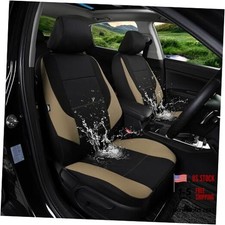 Full Set of Beige Black Neoprene Car Seat Covers - Leak-Proof Waterproof