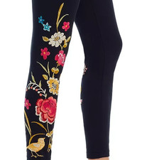 BNWT Johnny Was Celina Floral Embroidered Stretch Cotton Leggings   Black M 115