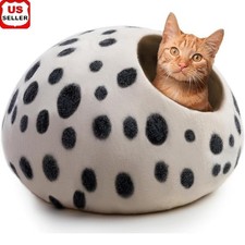 Warm Cat Cave Bed Handmade Organic Merino Wool Pet Friendly Cozy Kennel Cats New