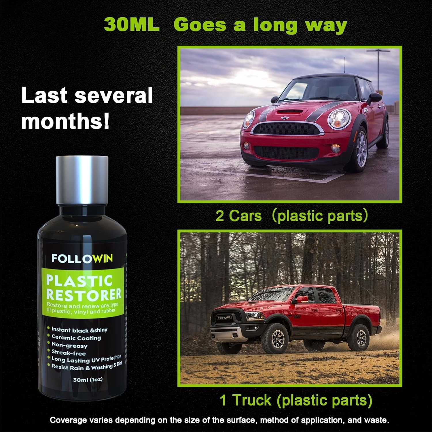 Hydrophobic Plastic & Trim Restorer - Long-Lasting 30ml Ceramic Formula for Cars