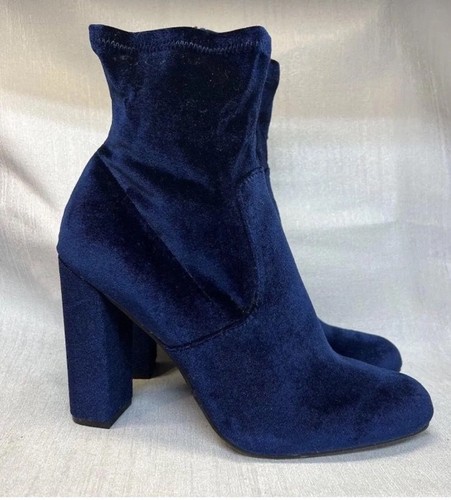 Stivali calzino Steve Madden Edit blu navy velluto tacco alto metà polpaccio taglia 10M - Foto 6 di 9