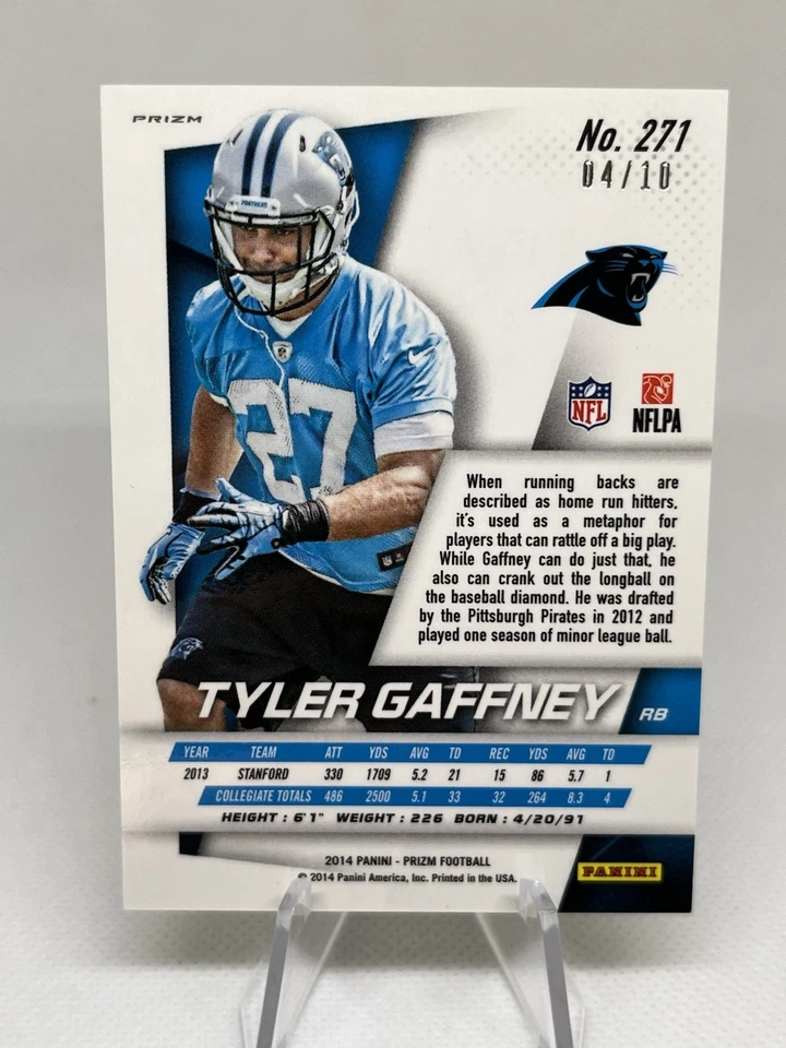 2014 Panini Prizm Gold /10 Tyler Gaffney Rookie Card #271 Panthers - Image 2 of 3