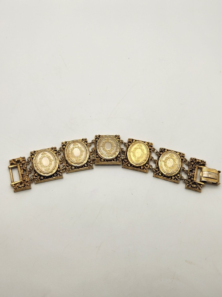 Vintage ART Arthur Pepper Victorian Revival Locket Goldtone Bracelet eBay