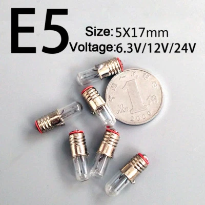 10pcs E5 Screw Base Miniature Instruction Light Bulb Lamp 0.5W 6.3V 12V 5x17mm - Image 1 of 4