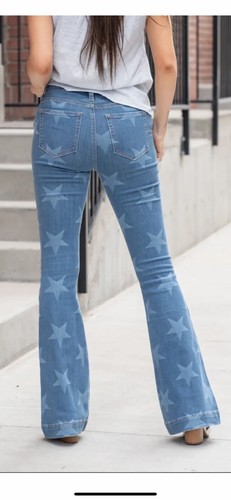 Miss Me Women’s High Rise Flare Star Print Jeans Stretch Size 34/34 NWT - Picture 3 of 12