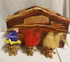 Lot Vintage 1960s Troll House Cave Playset plus 3 Trolls Blond Rainbow Red color