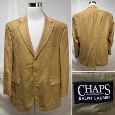 Men's Chaps Ralph Lauren Tan Faux Suede 3-Button 46L Blazer Jacket Sport Coat
