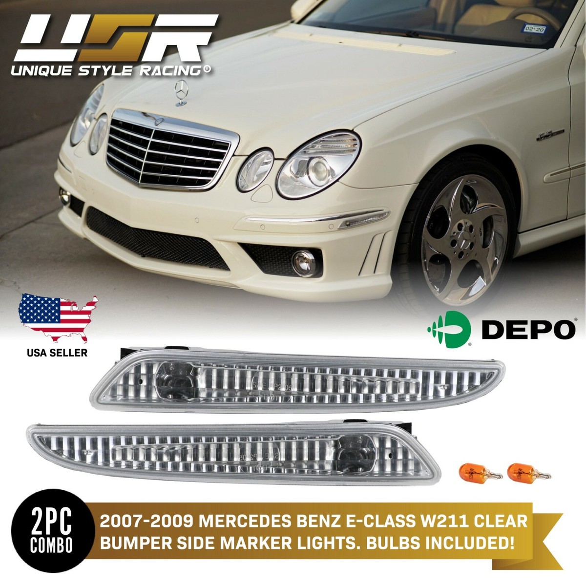 Euro Clear Bumper Side Marker Lights For 2007-2009 Mercedes Benz 