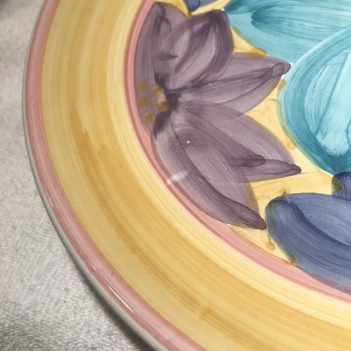 Coppia 2 rari piatti Caleca ceramica italiana CAA21 giallo blu rosa fiori - Foto 4 di 21