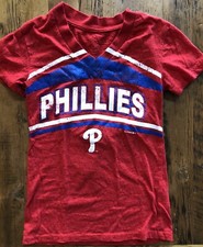 Philadelphia Phillies MLB Red V-neck Burnout Short Sleeve T Shirt Girls Youth