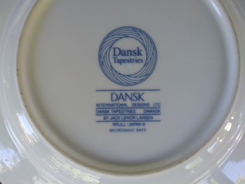 Dansk Tapestries Jack Lenor Larson Damask Blue Rimmed Soup Bowls 9" Set of 4 - Picture 4 of 4