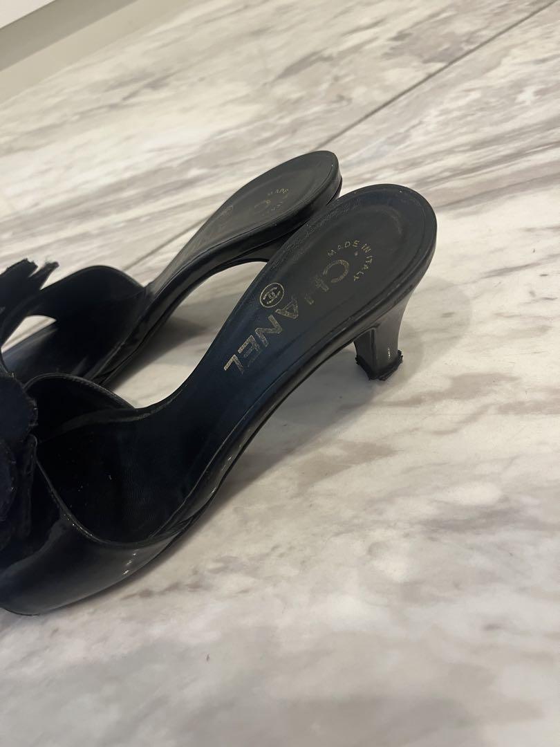 CHANEL ブラック エナメル ヒール　EU 38.5 CHANEL ブラック エナメル ヒール EU 38.5 Chanel Open Toe