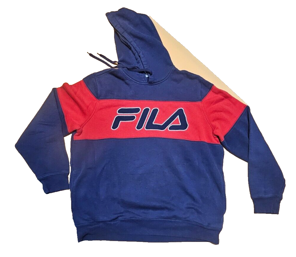 Felpa con cappuccio FILA da uomo grande blu rosso pull over casual