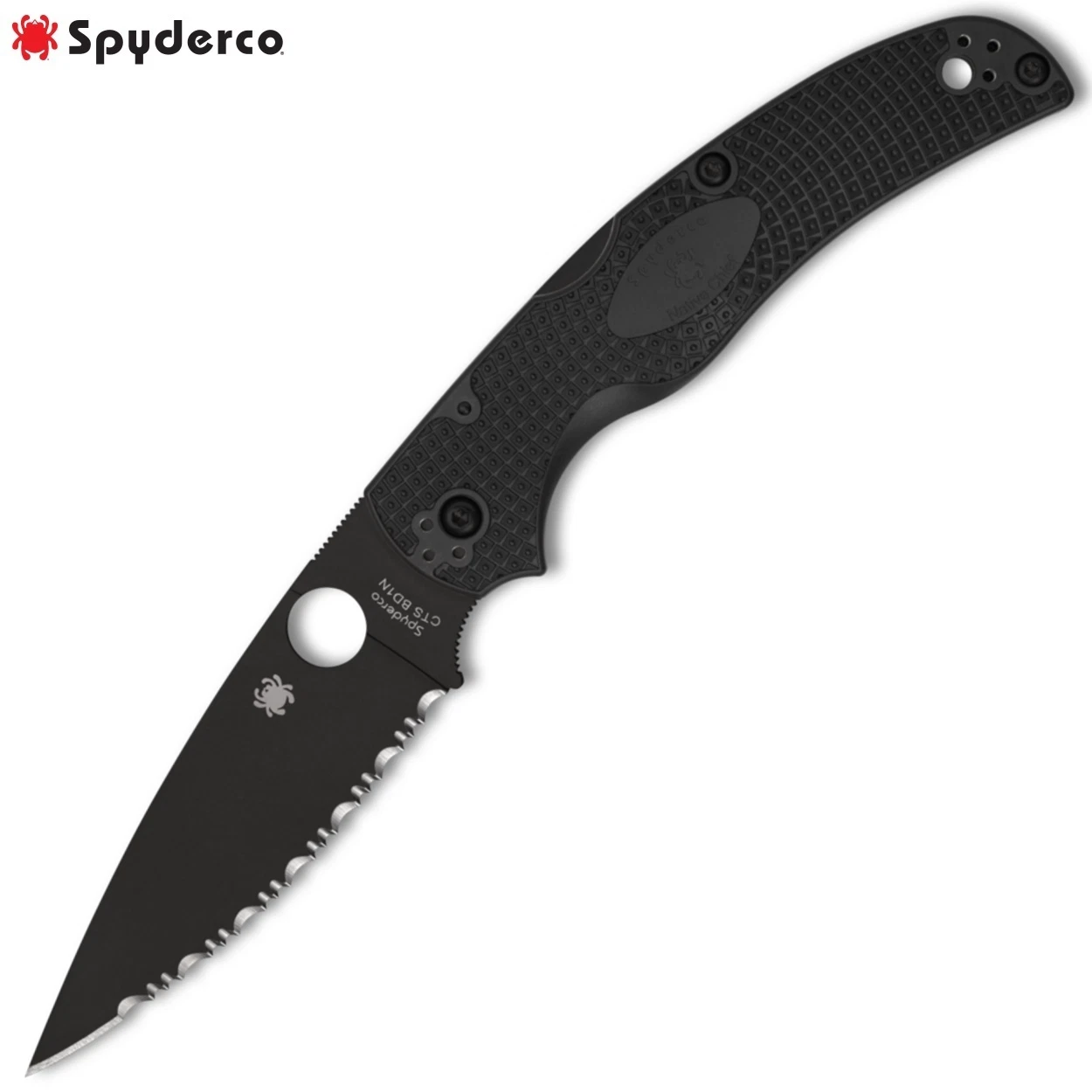 Spyderco Native Chief BD1N Black DLC Serrated Blade Black FRN Handles C244SBBK