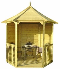 GARDEN WOODEN ARBOUR 9ft x 8ft PRESSURE TREATED TRADITIONAL HEXAGONAL 19mm T&G