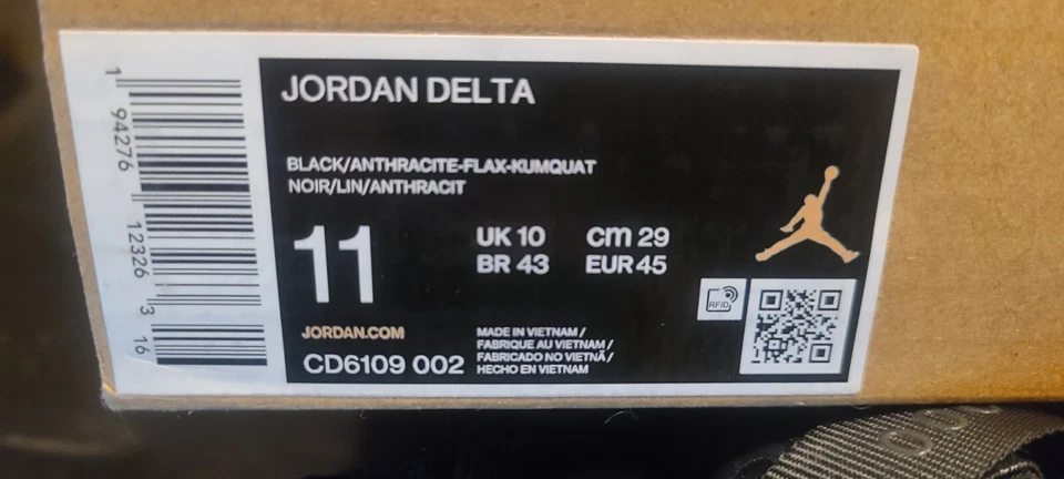 AuthenticJordan Delta CD6109 002 Black/Anthracite-Flax-Kumquat Men's Size 11 - Image 4 of 4