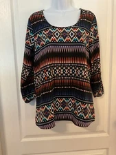 Women's Signature Studio Multicolor Polyester Size M Blouse with 3/4 Sleeves -B1