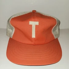 Vintage Youngan T Letter Snapback Hat Mesh Orange White