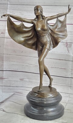 Bronze statue art deco BAT DANCER sculpture, SIGNED Otto.Poertzel Figurine Decor