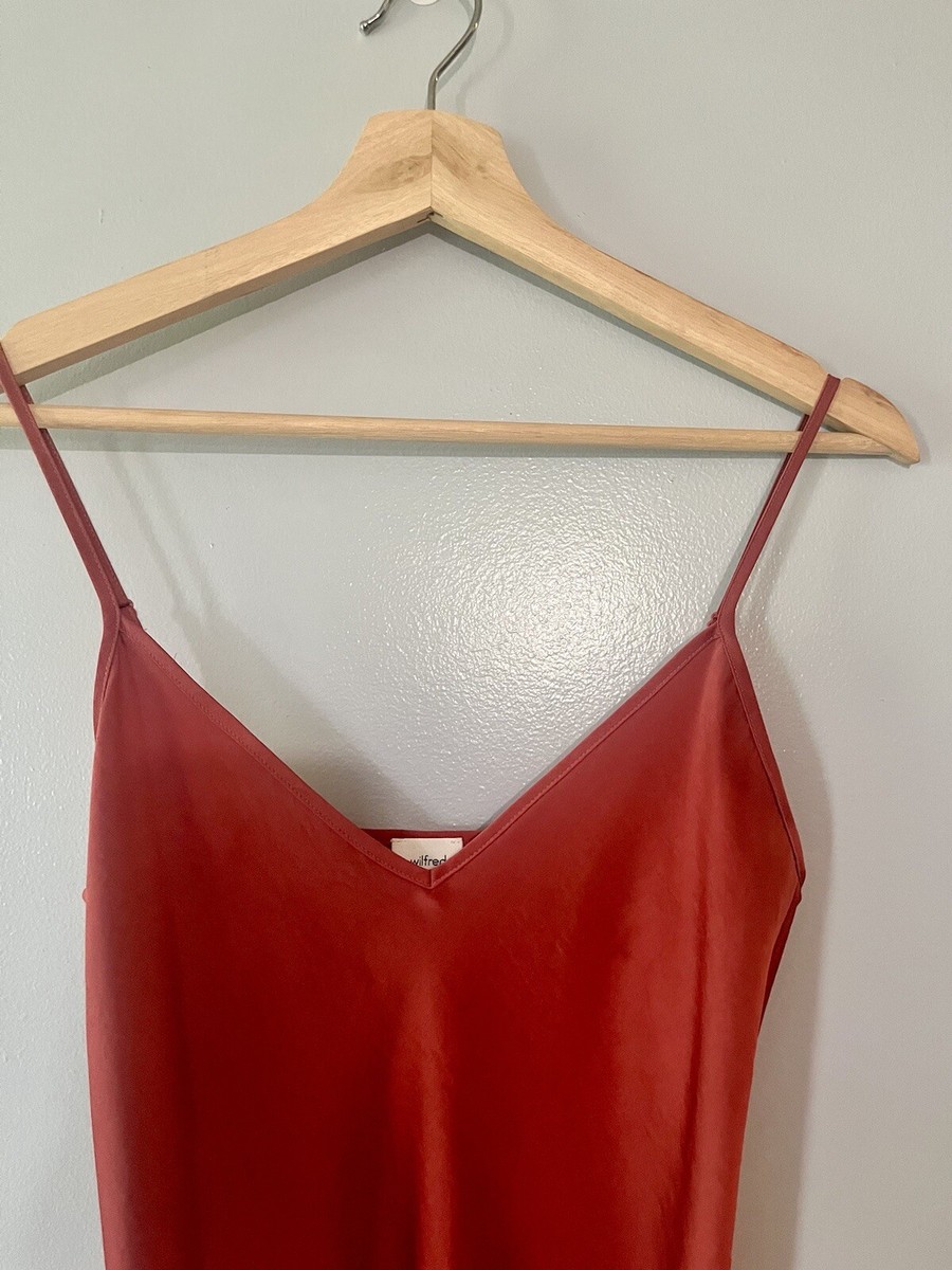 Aritzia Wilfred Rosy Red Only Slip Satin Midi Dress Size 2XS | eBay