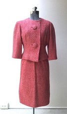 Vintage Early 1960's Scaasi Red and White Wool Tweed Suit