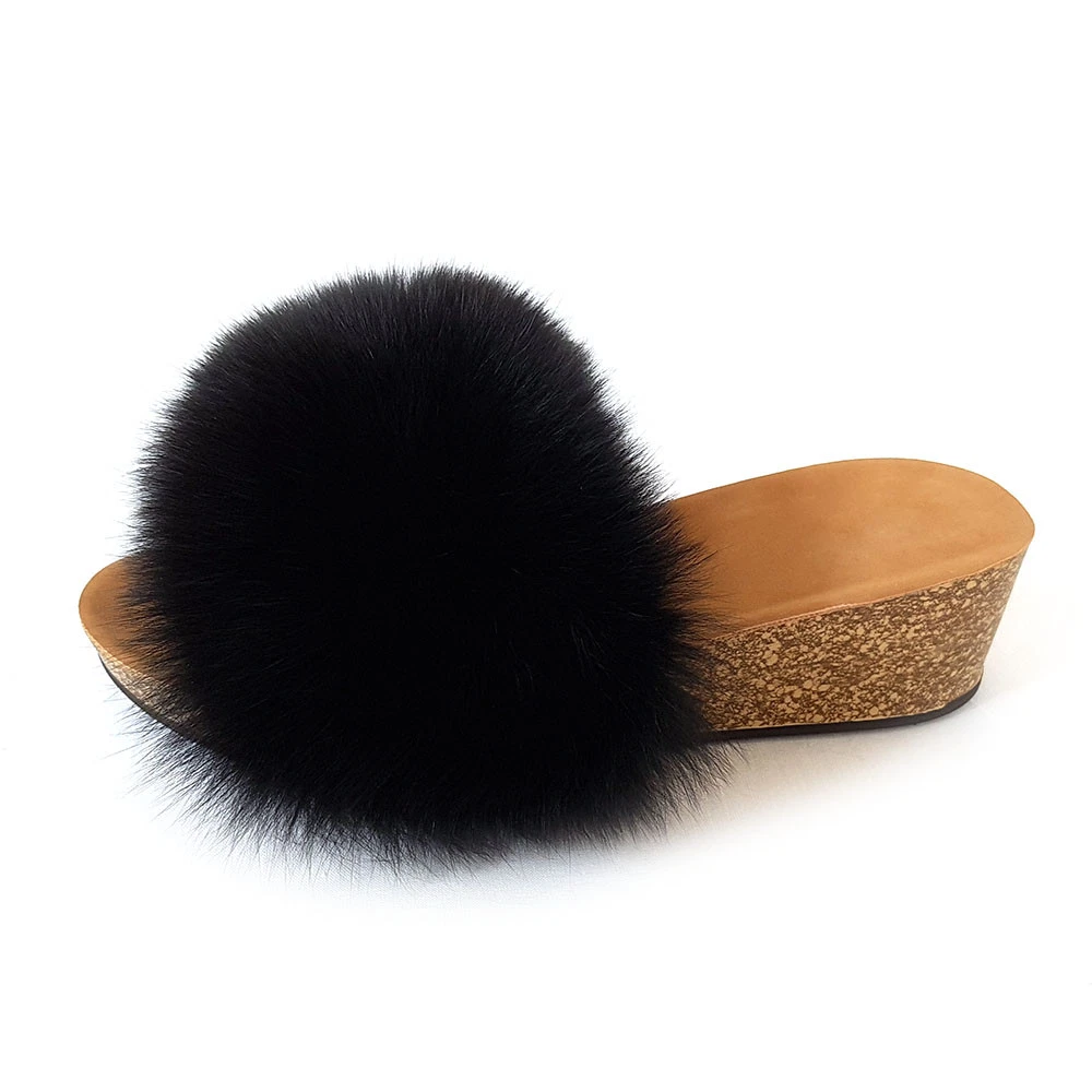 Sandales coin en li ge bronz pour femmes avec fourrure de