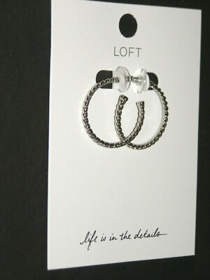 ANN TAYLOR LOFT ROPE HOOP SOFT SILVER EARRINGS NEW WITH TAGS