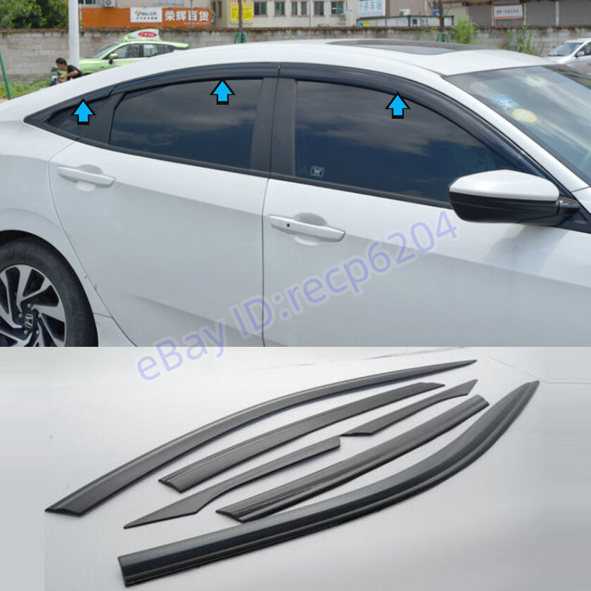 For Honda Civic 2016-2021 6PCS Black Car Window Visor Sun Rain Guard Vent Shade