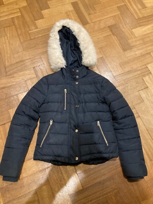 TOPSHOP Black Padded Puffer UK Size Faux Fur Trim